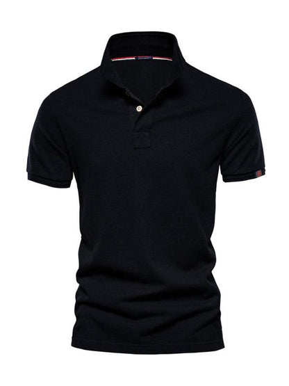 Men's solid color lapel casual short-sleeved POLO shirt - - LeStyleParfait