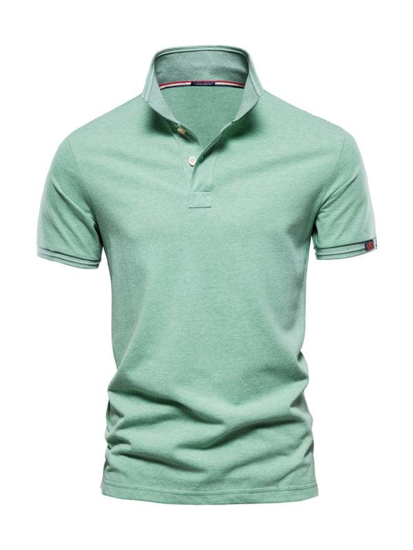 Men's solid color lapel casual short-sleeved POLO shirt - - LeStyleParfait