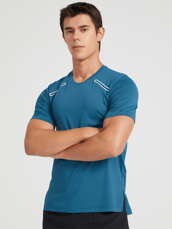 Men's sports outdoor fitness breathable stretch short-sleeved T-shirt - - LeStyleParfait