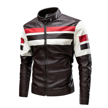 Men's Stand Collar Slim Fit PU Leather Jacket - Leather Biker Jacket - LeStyleParfait