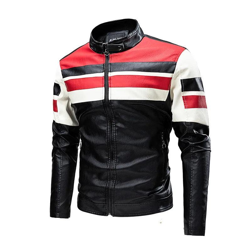 Men's Stand Collar Slim Fit PU Leather Jacket - Leather Biker Jacket - LeStyleParfait