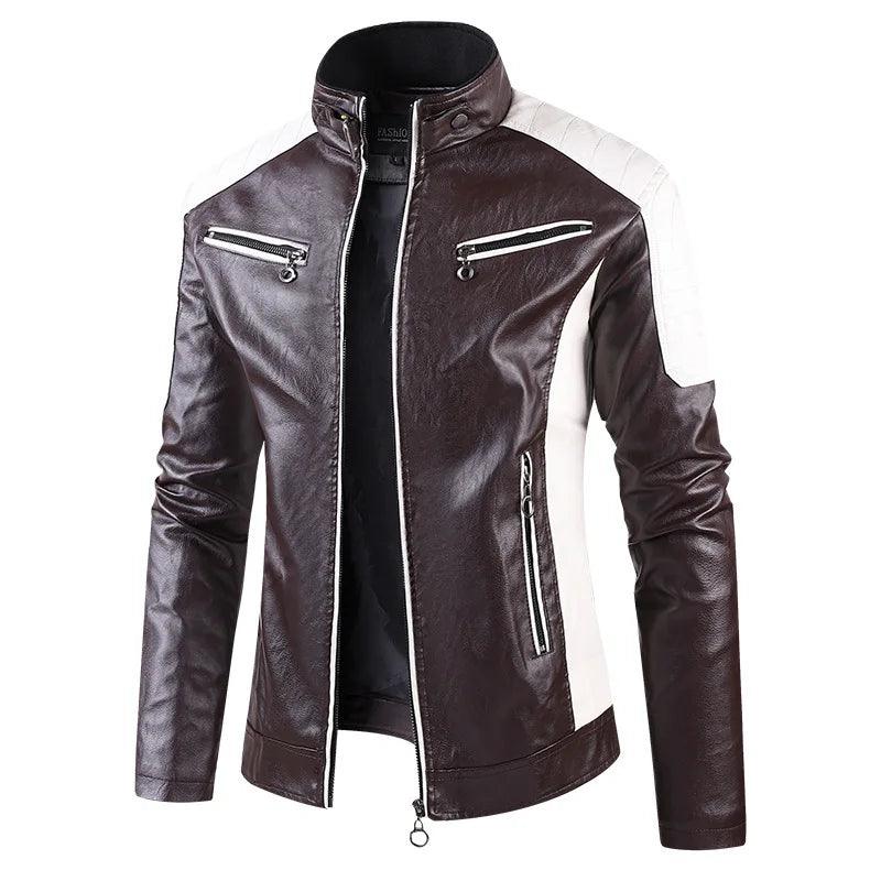 Men's Stand Collar Slim Fit PU Leather Jacket - Leather Biker Jacket - LeStyleParfait