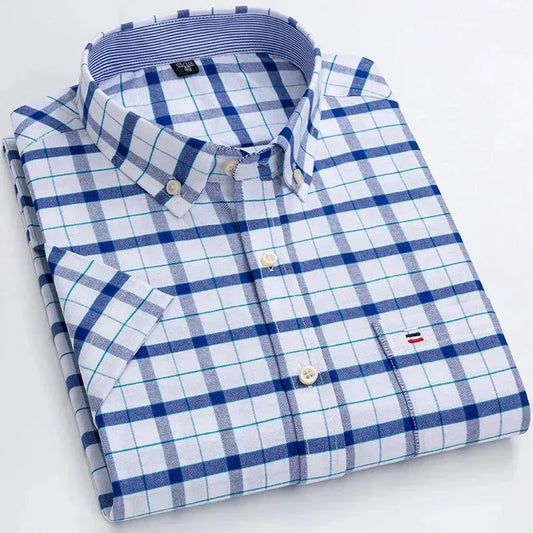 Men’s Big Check Short Sleeve Shirt – 100% Cotton Oxford-Check Shirt-LeStyleParfait