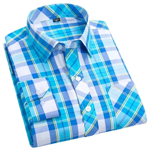 Men's Cotton Plaid Shirt Formal-Plaid Shirt-LeStyleParfait