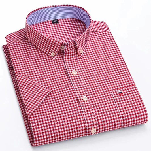 Men's Short Sleeve Check Shirt-Check Shirt-LeStyleParfait