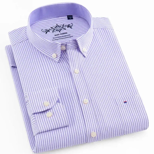 Men's Striped Oxford Shirt - Long Sleeve-Striped Shirt-LeStyleParfait