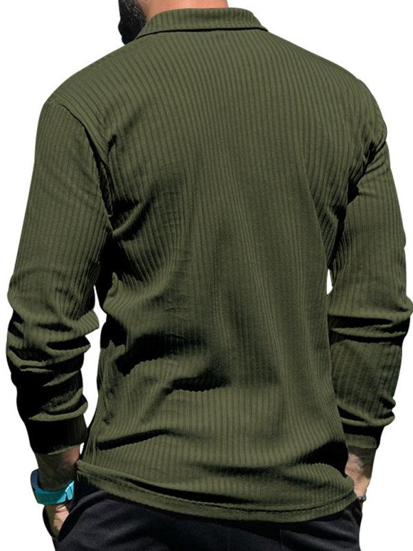 New Men's Lapel Long Sleeve T-Shirt Slim Fit Sports Lapel Polo Shirt - - LeStyleParfait