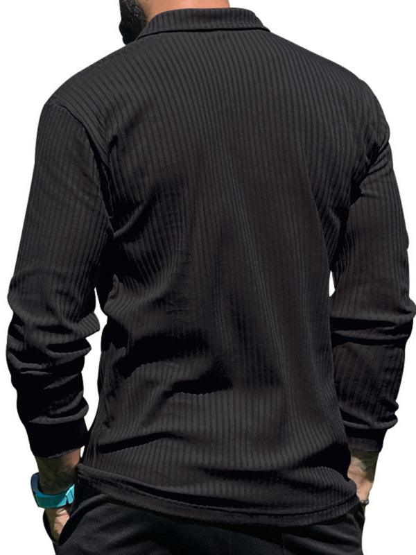 New Men's Lapel Long Sleeve T-Shirt Slim Fit Sports Lapel Polo Shirt - - LeStyleParfait