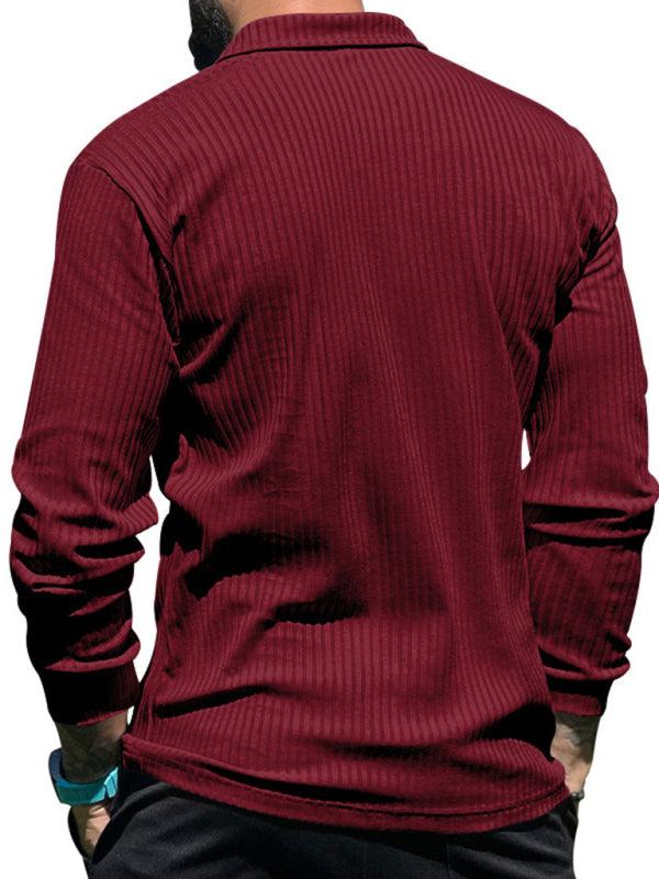 New Men's Lapel Long Sleeve T-Shirt Slim Fit Sports Lapel Polo Shirt - - LeStyleParfait