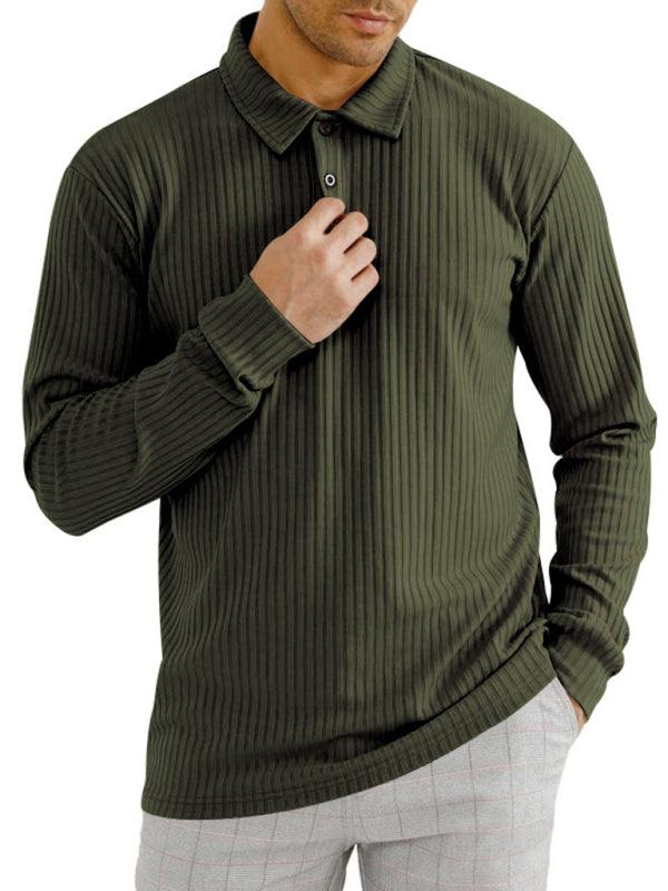 New Men's Long Sleeve T-Shirt Long Sleeve Lapel Polo Shirt - - LeStyleParfait