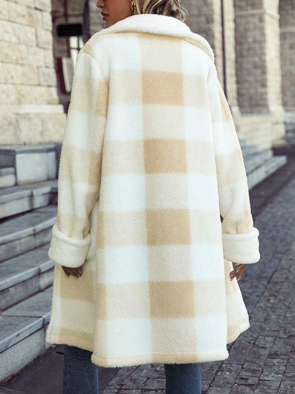 Oversized Plaid Women Overcoat-Overcoat-LeStyleParfait