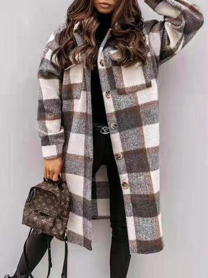 Oversized Shacket Plaid Women Shirt Jacket-Shirt Jacket-LeStyleParfait