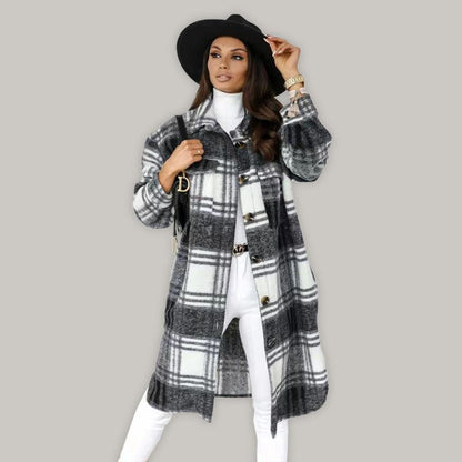 Oversized Shacket Plaid Women Shirt Jacket-Shirt Jacket-LeStyleParfait