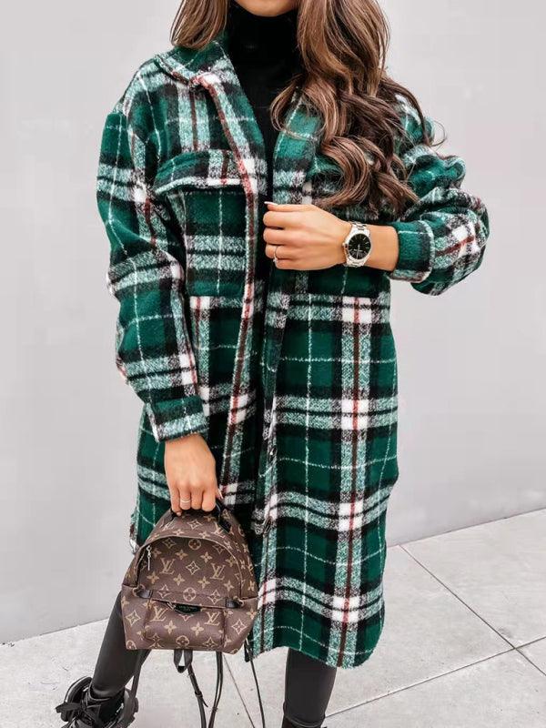 Oversized Shacket Plaid Women Shirt Jacket-Shirt Jacket-LeStyleParfait