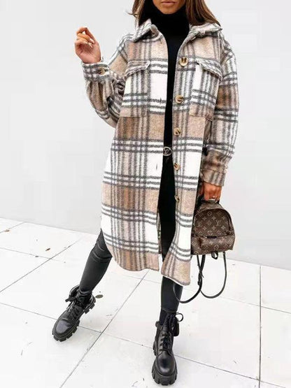 Oversized Shacket Plaid Women Shirt Jacket-Shirt Jacket-LeStyleParfait