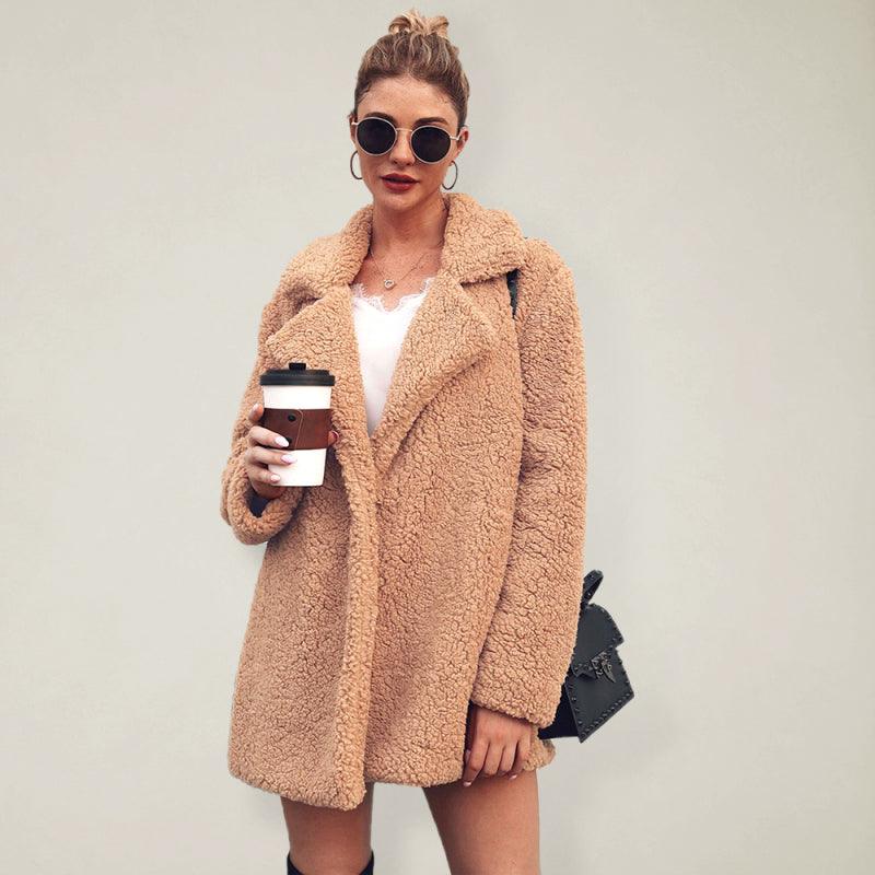 Oversized V-Neck Women Shearling Coat-women-coat-LeStyleParfait