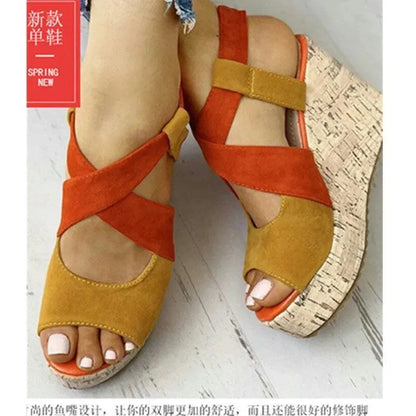 Patchwork Wedge Sandal Shoes - Wedge Shoes - LeStyleParfait