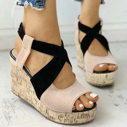 Patchwork Wedge Sandal Shoes - Wedge Shoes - LeStyleParfait