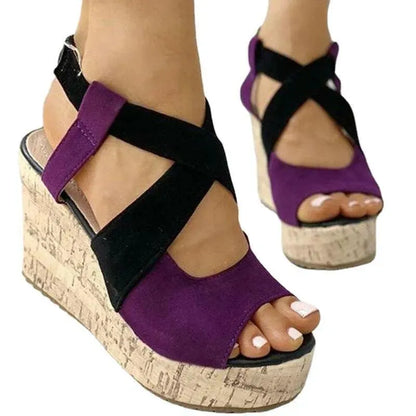 Patchwork Wedge Sandal Shoes - Wedge Shoes - LeStyleParfait