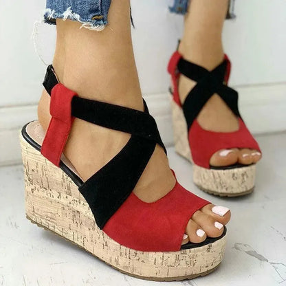 Patchwork Wedge Sandal Shoes - Wedge Shoes - LeStyleParfait