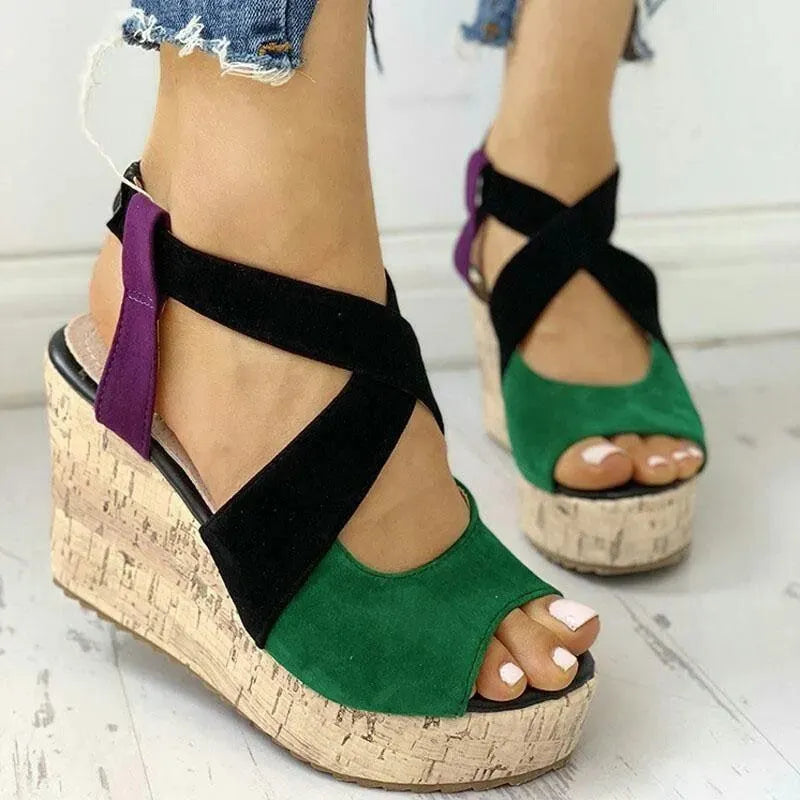 Patchwork Wedge Sandal Shoes - Wedge Shoes - LeStyleParfait