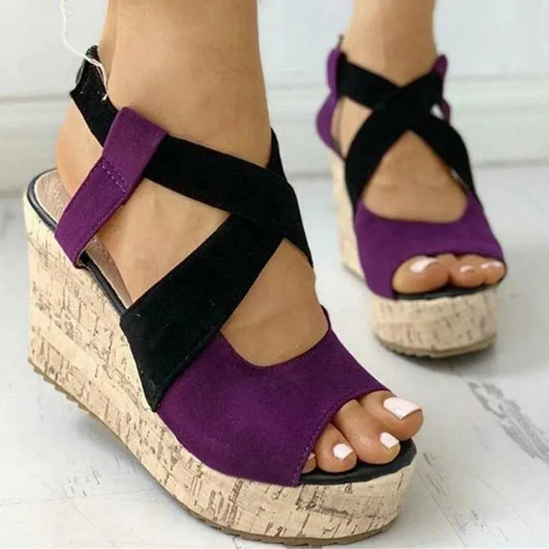 Patchwork Wedge Sandal Shoes - Wedge Shoes - LeStyleParfait