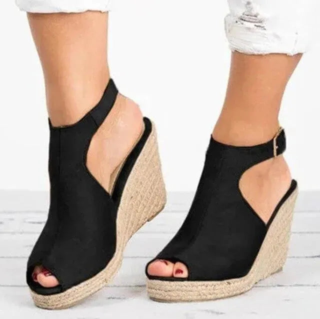 Peep Toe Wedge Sandals - Wedge Shoes - LeStyleParfait