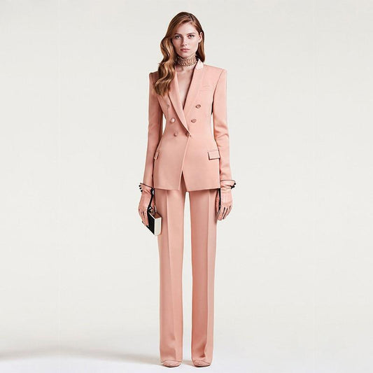 Pink Double Breast Women Pant Suit - Pantsuit - LeStyleParfait