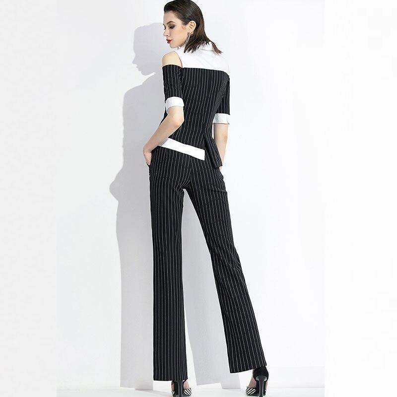 Pinstriped Black-White Pantsuits - Pantsuit - LeStyleParfait