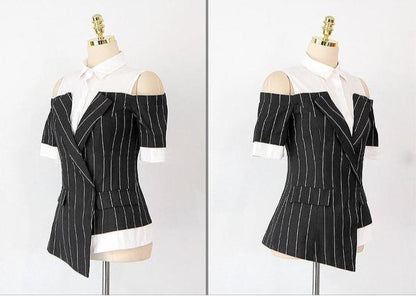 Pinstriped Black-White Pantsuits - Pantsuit - LeStyleParfait