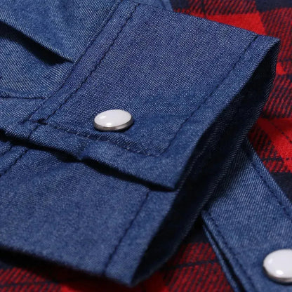 Plaid Casual Denim Shirt For Men, - Denim Shirt - LeStyleParfait