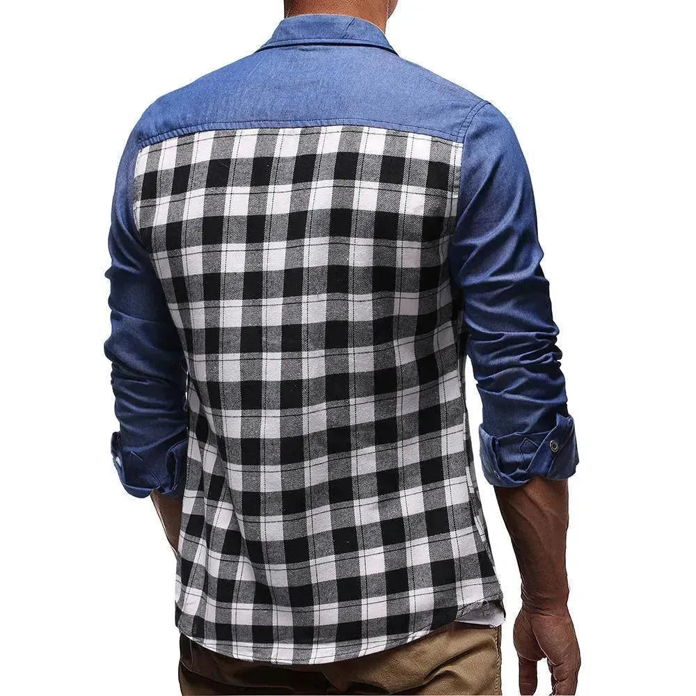 Plaid Casual Denim Shirt For Men, - Denim Shirt - LeStyleParfait