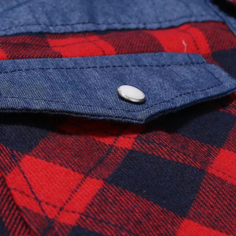 Plaid Casual Denim Shirt For Men, - Denim Shirt - LeStyleParfait