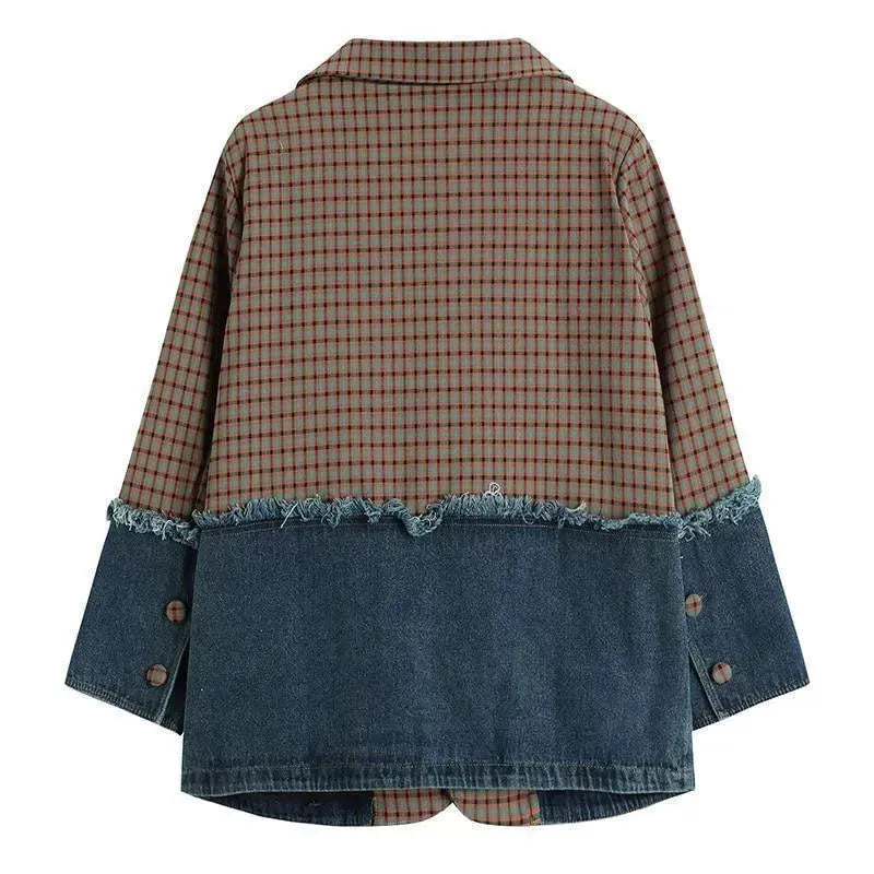 Plaid Denim Oversized Blazer Women - Casual - Patchwork - Denim Blazer - LeStyleParfait