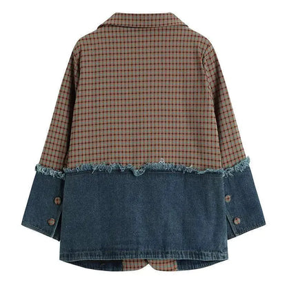 Plaid Denim Oversized Blazer Women - Casual - Patchwork - Denim Blazer - LeStyleParfait