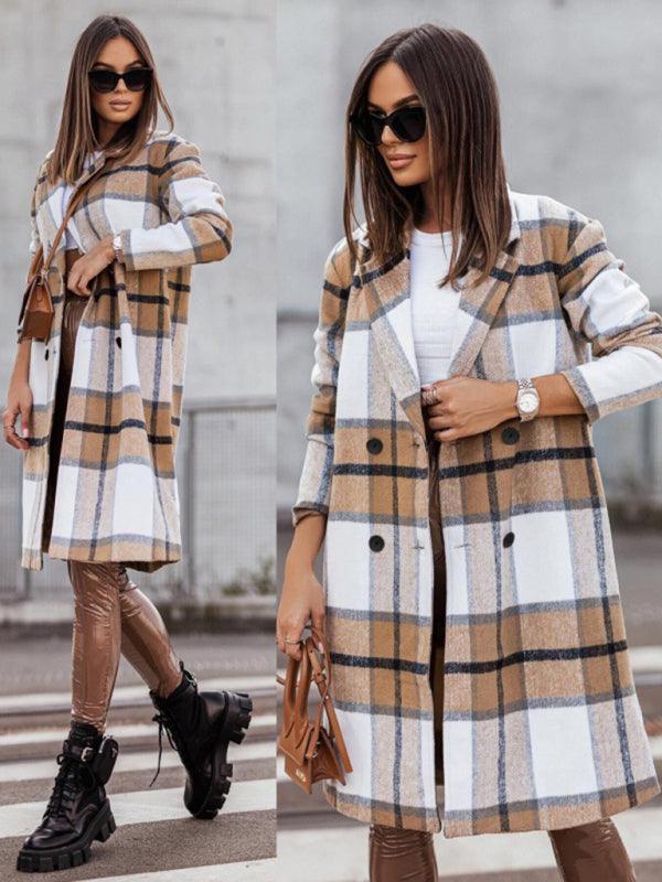 Plaid Double-Breasted Women Coat-Women Coat-LeStyleParfait