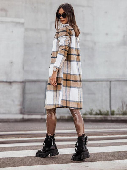 Plaid Double-Breasted Women Coat-Women Coat-LeStyleParfait