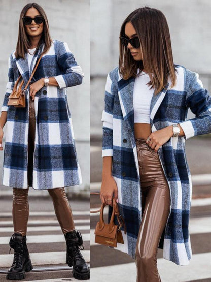 Plaid Double-Breasted Women Coat-Women Coat-LeStyleParfait