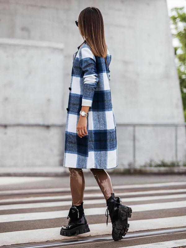 Plaid Double-Breasted Women Coat-Women Coat-LeStyleParfait