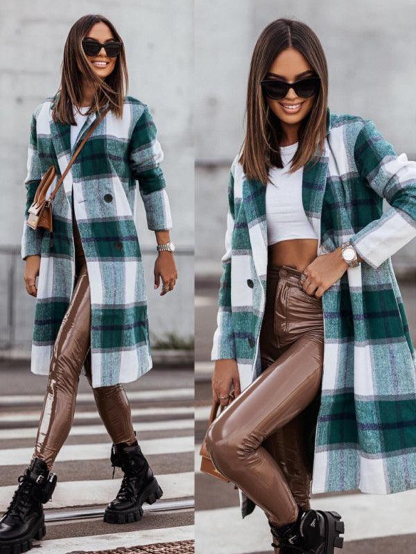 Plaid Double-Breasted Women Coat-Women Coat-LeStyleParfait