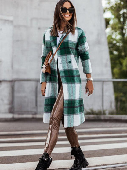 Plaid Double-Breasted Women Coat-Women Coat-LeStyleParfait