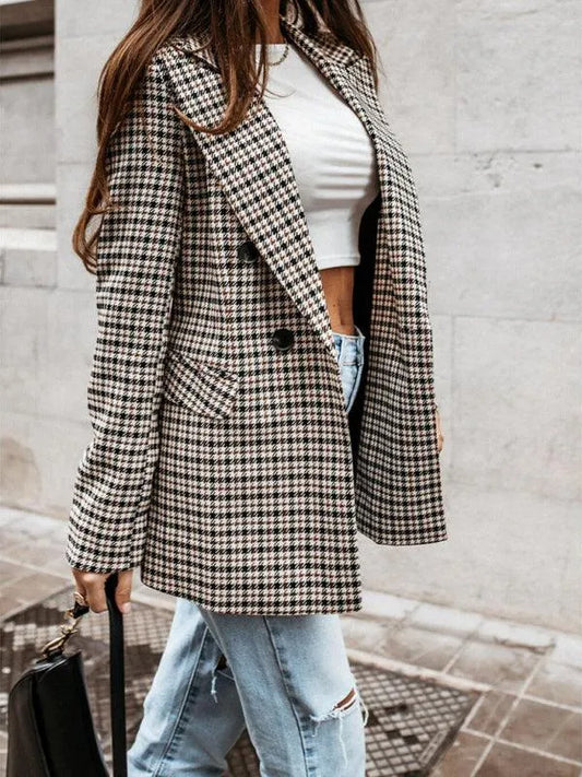 Plaid Double-Breasted Women Coat - Women Coat - LeStyleParfait