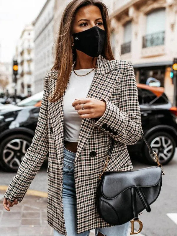 Plaid Double-Breasted Women Coat - Women Coat - LeStyleParfait