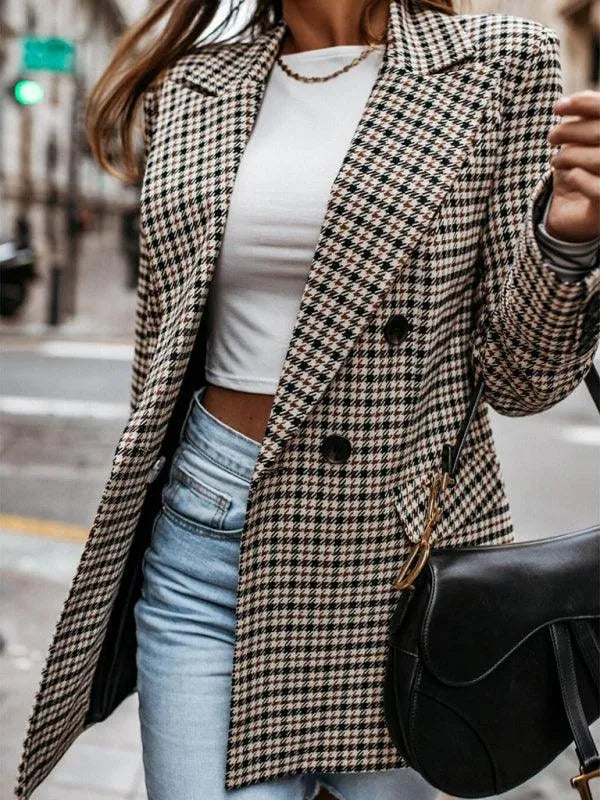 Plaid Double-Breasted Women Coat - Women Coat - LeStyleParfait