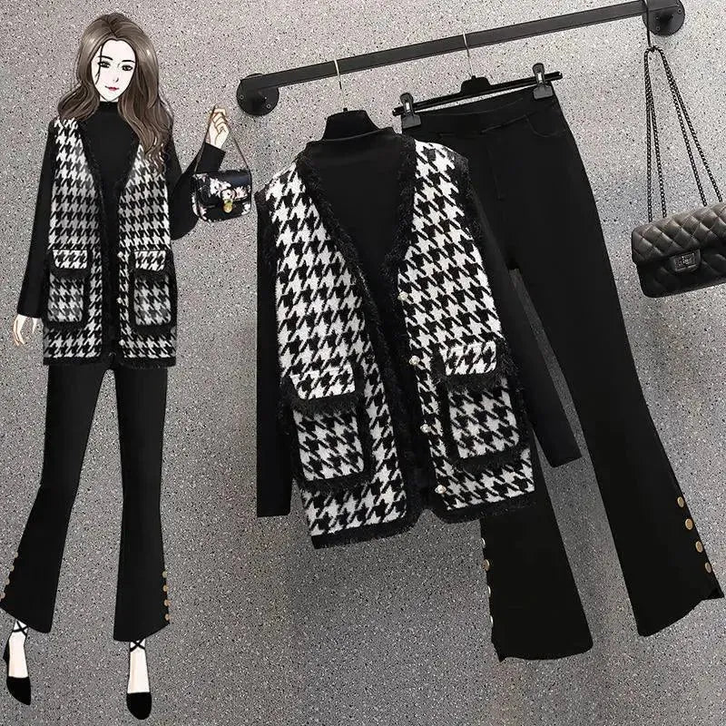 Plaid Women 3 Piece Sweater Set - Clothing Set - LeStyleParfait