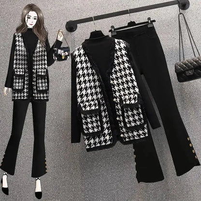 Plaid Women 3 Piece Sweater Set - Clothing Set - LeStyleParfait