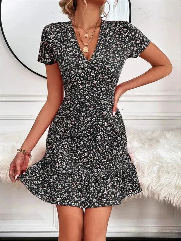 Printed Mini Day Dress - Mini Dress - LeStyleParfait