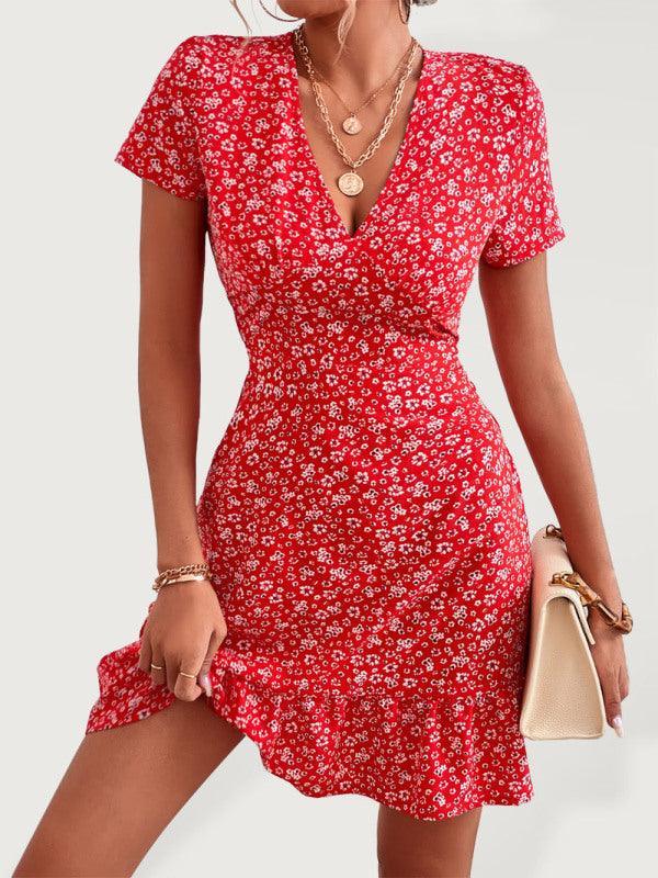 Printed Short Sleeve Mini Day Dress - Mini Dress - LeStyleParfait