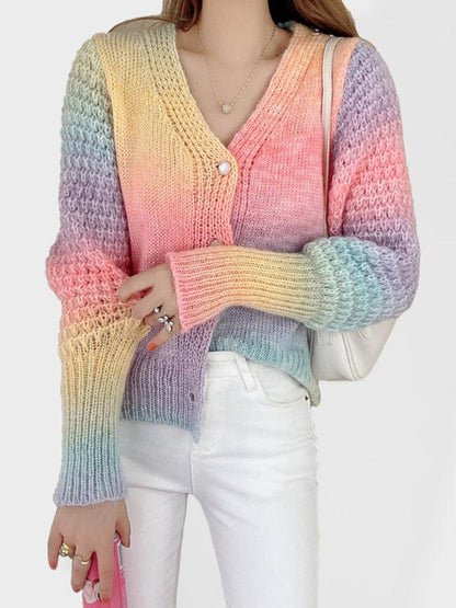 Rainbow Gradient Women Cardigan Sweater - Cardigan Sweater - LeStyleParfait