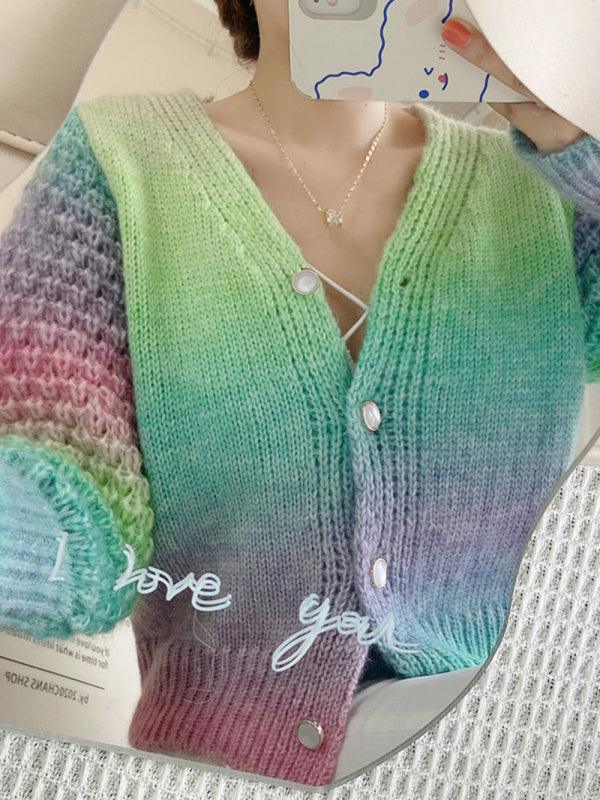 Rainbow Gradient Women Cardigan Sweater - Cardigan Sweater - LeStyleParfait